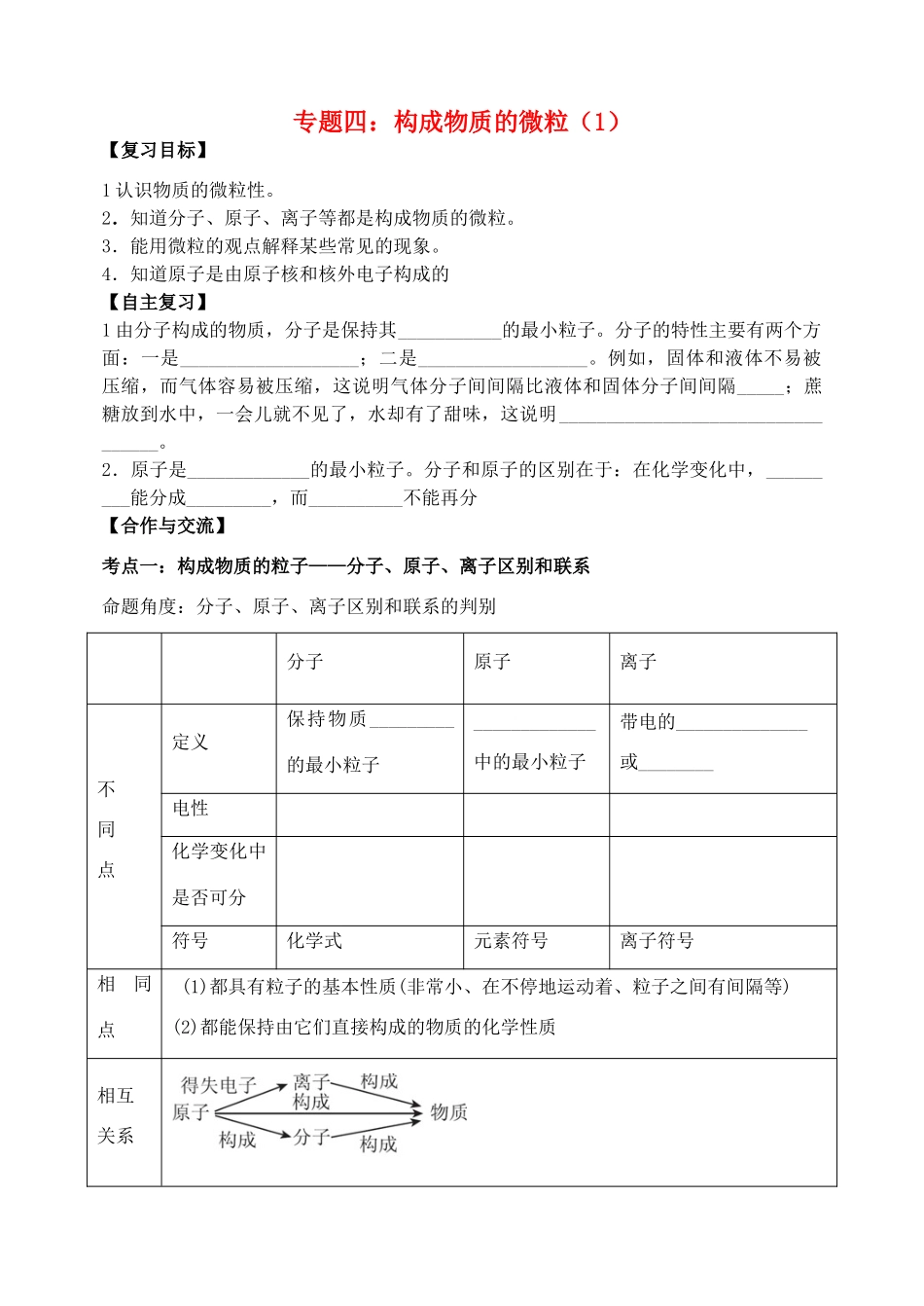 中考化学复习 构成物质的微粒（1）学案 新人教版-新人教版初中九年级全册化学学案_第1页