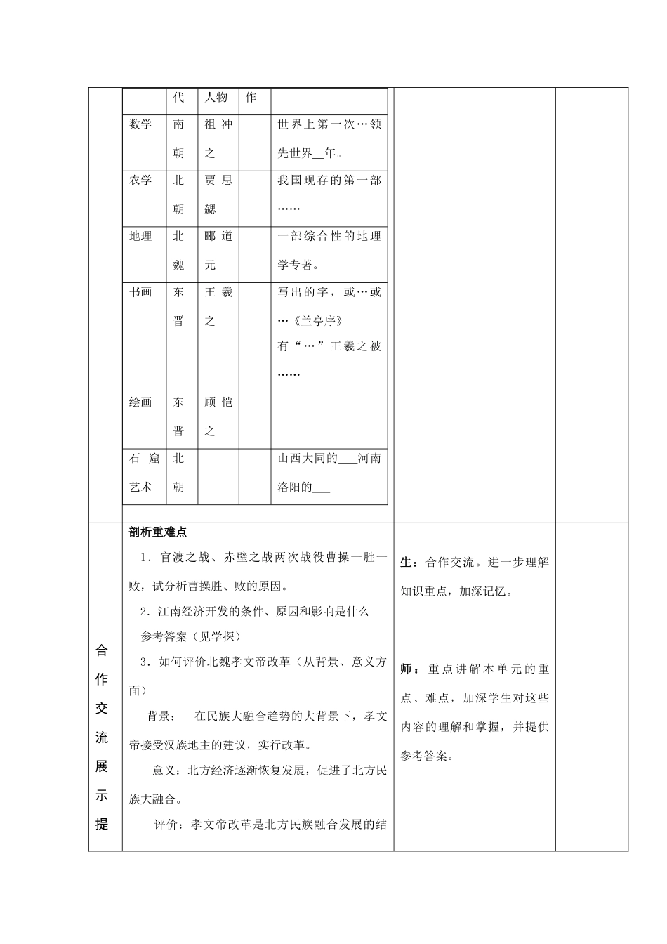 七年级历史上册 第四单元《政权分立和民族融合》复习教学案 人教新课标版_第3页