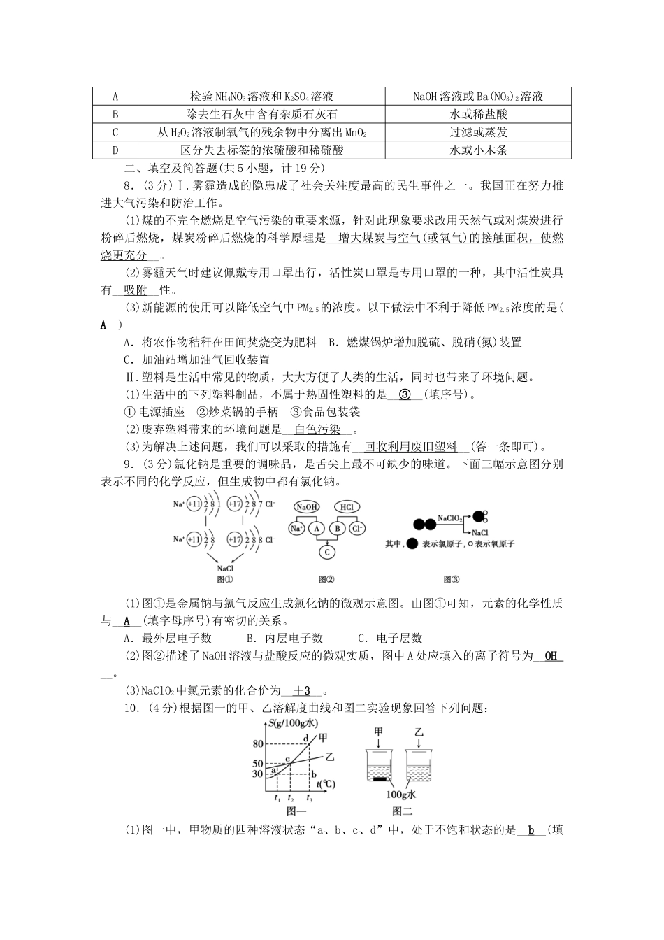 【聚焦中考】陕西省2015中考化学总复习 模拟测试题（二）_第2页