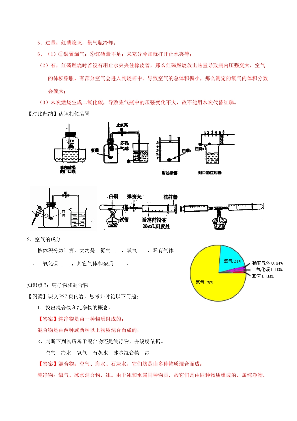 北大绿卡九年级化学上册 第二单元 课题1 空气（第1课时 空气的组成）导学案 （新版）新人教版-（新版）新人教版初中九年级上册化学学案_第2页