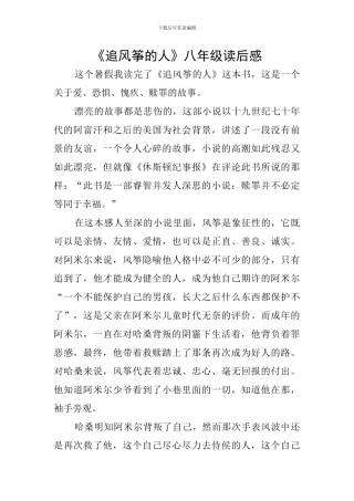 《追风筝的人》八年级读后感