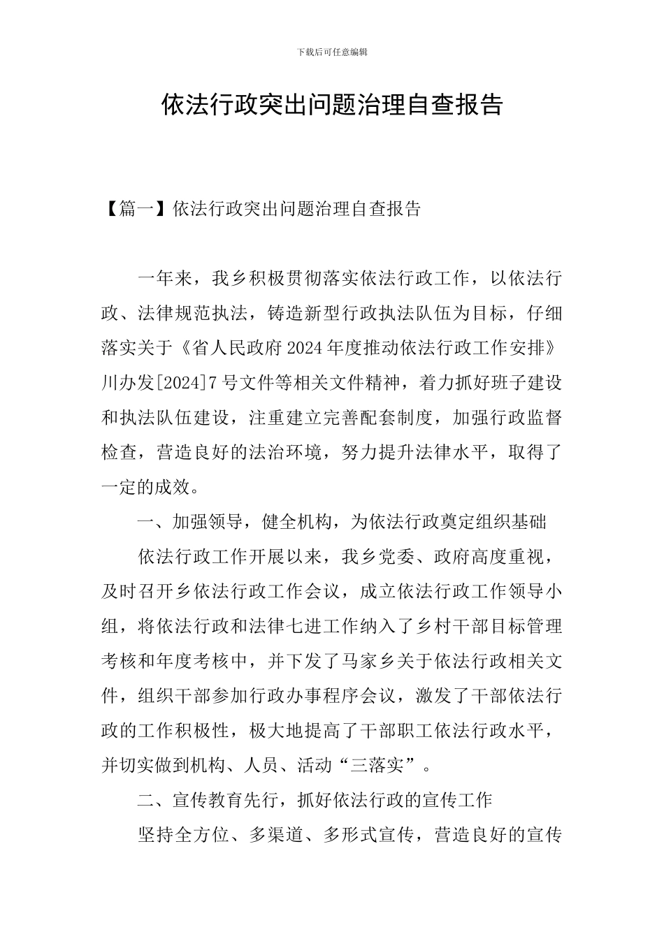 依法行政突出问题治理自查报告_第1页