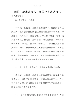 领导干部述法报告--领导个人述法报告