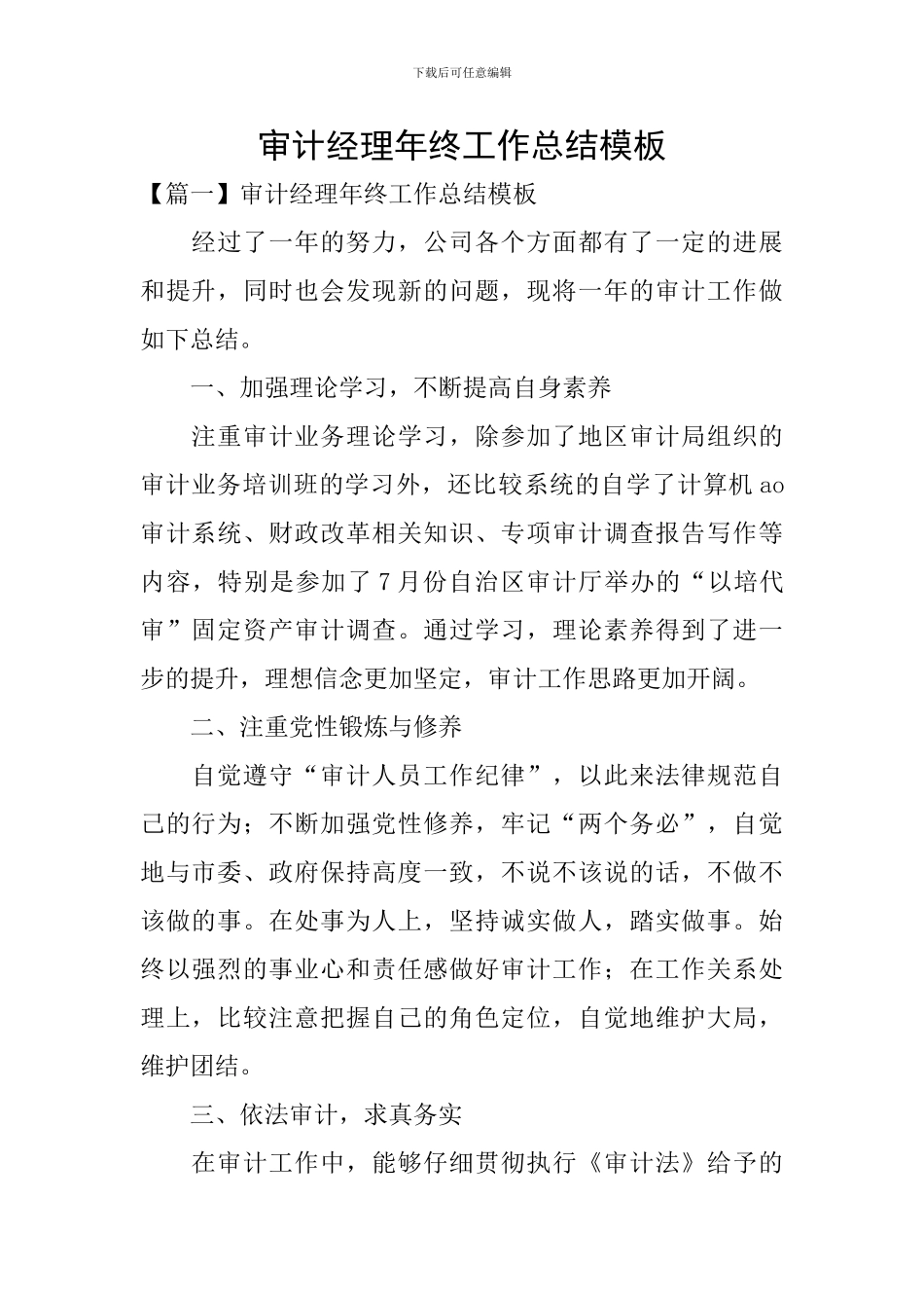 审计经理年终工作总结模板_第1页