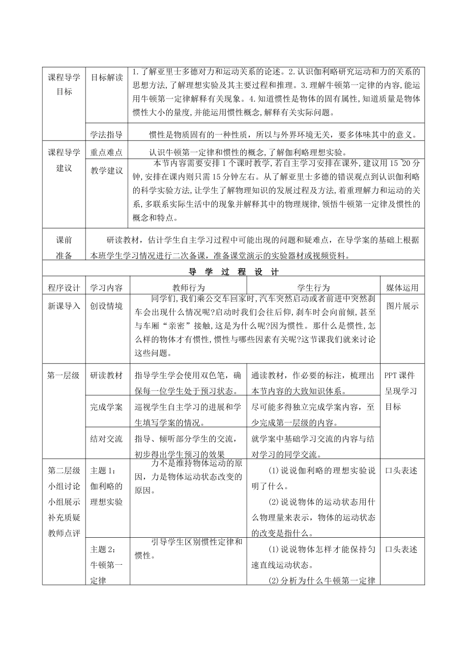 高中物理 第三章 牛顿运动定律 1 牛顿第一定律教案 教科版必修1-教科版高一必修1物理教案_第2页