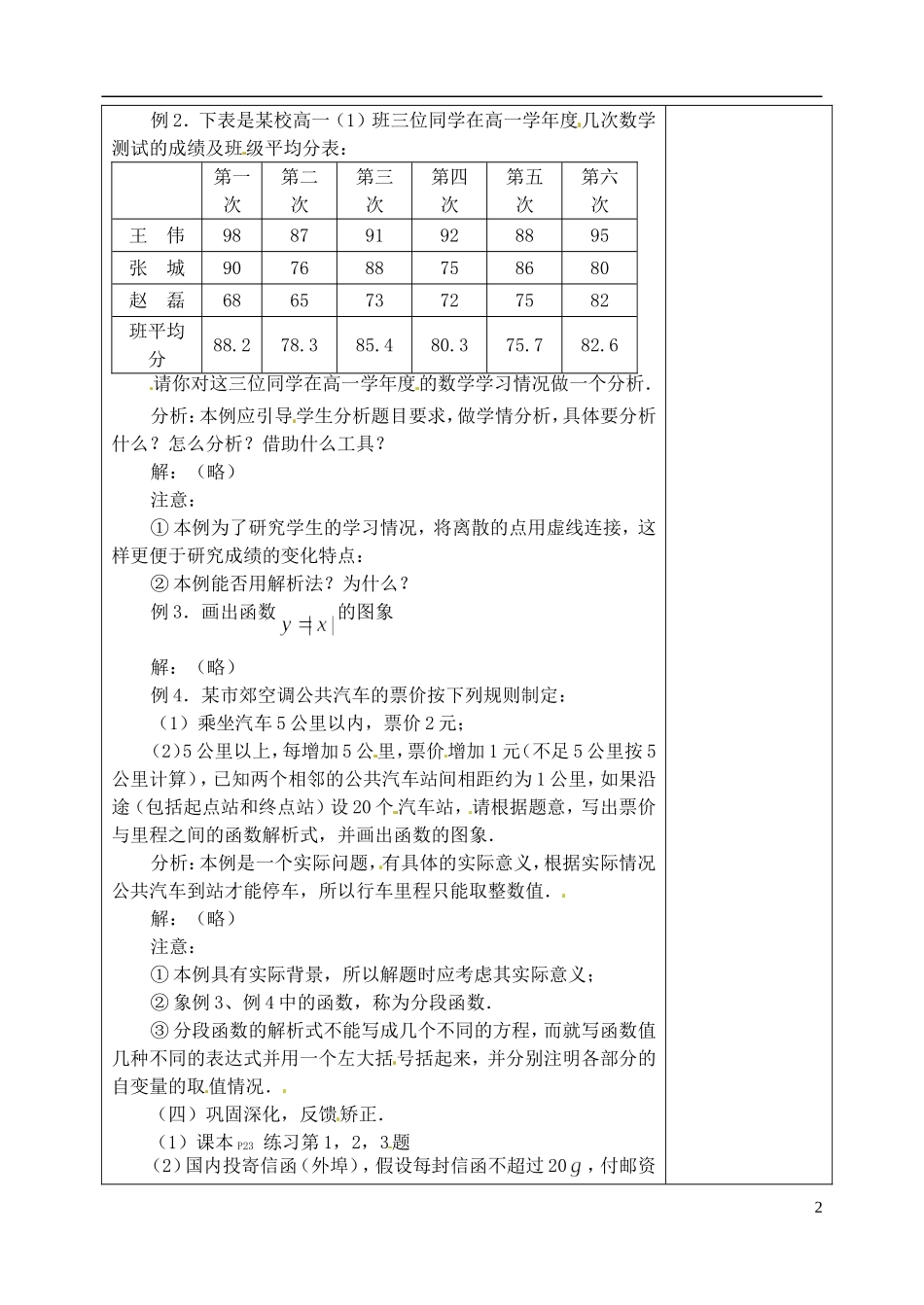 吉林省东北师范大学附属实验学校高中数学 1.2.2 函数的表示法教案（一） 新人教B版必修1_第2页