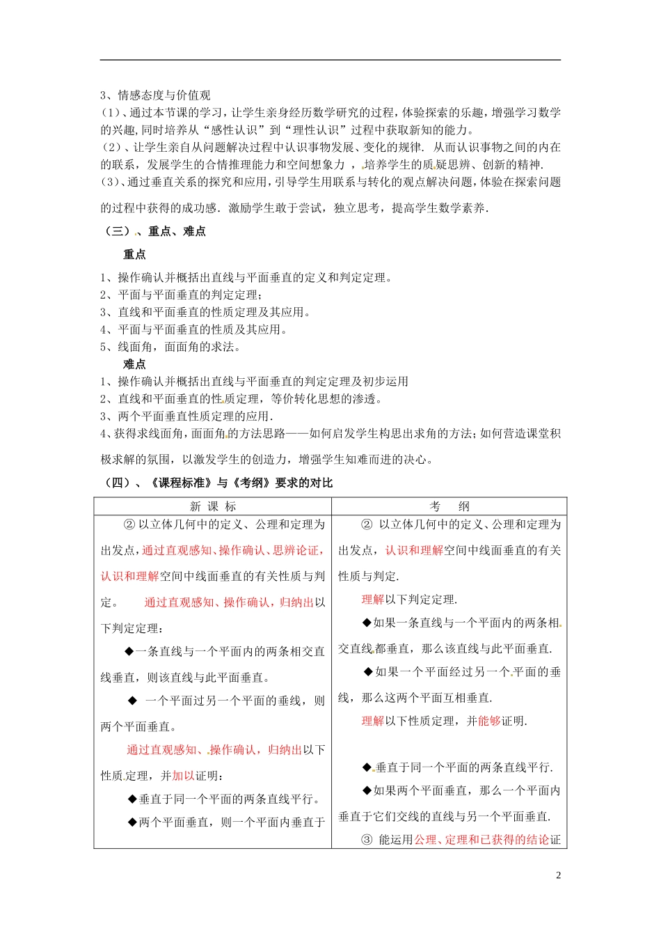 黑龙江省大庆外国语学校高中数学 第二章《2.3 直线、平面垂直的判定及其性质》教案 新人教A版必修2_第2页