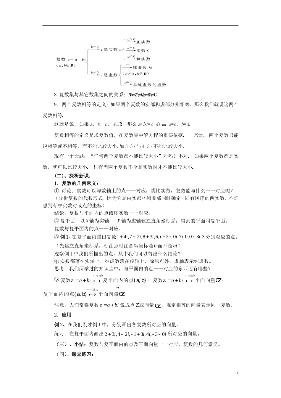 陕西省吴堡县吴堡中学高中数学 第四章 数系的扩充 复数的几何意义教案 北师大版选修1-2_第2页