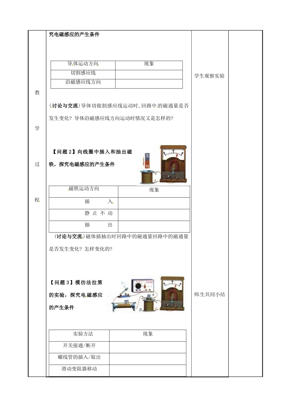高中物理 第3章 电磁感应 3.1 电磁感应现象教案 新人教版选修1-1-新人教版高二选修1-1物理教案_第2页