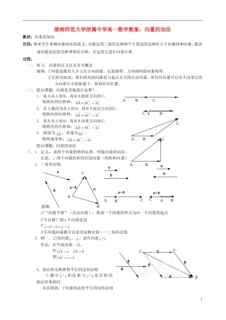 湖南师范大学附属中学高一数学 向量的加法教案