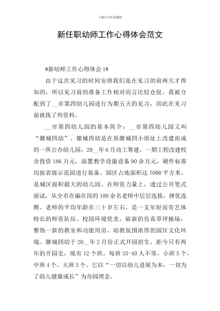 新任职幼师工作心得体会范文