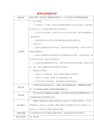 高中物理 第2章 研究圆周运动 2.3 圆周运动案例分析教案 沪科版必修2-沪科版高一必修2物理教案