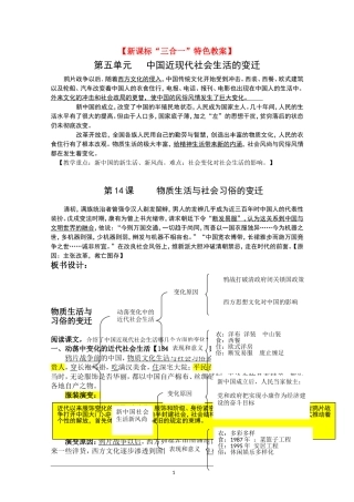 历史新课标“三合一”特色教案：第14课《物质生活与社会习俗的变迁》