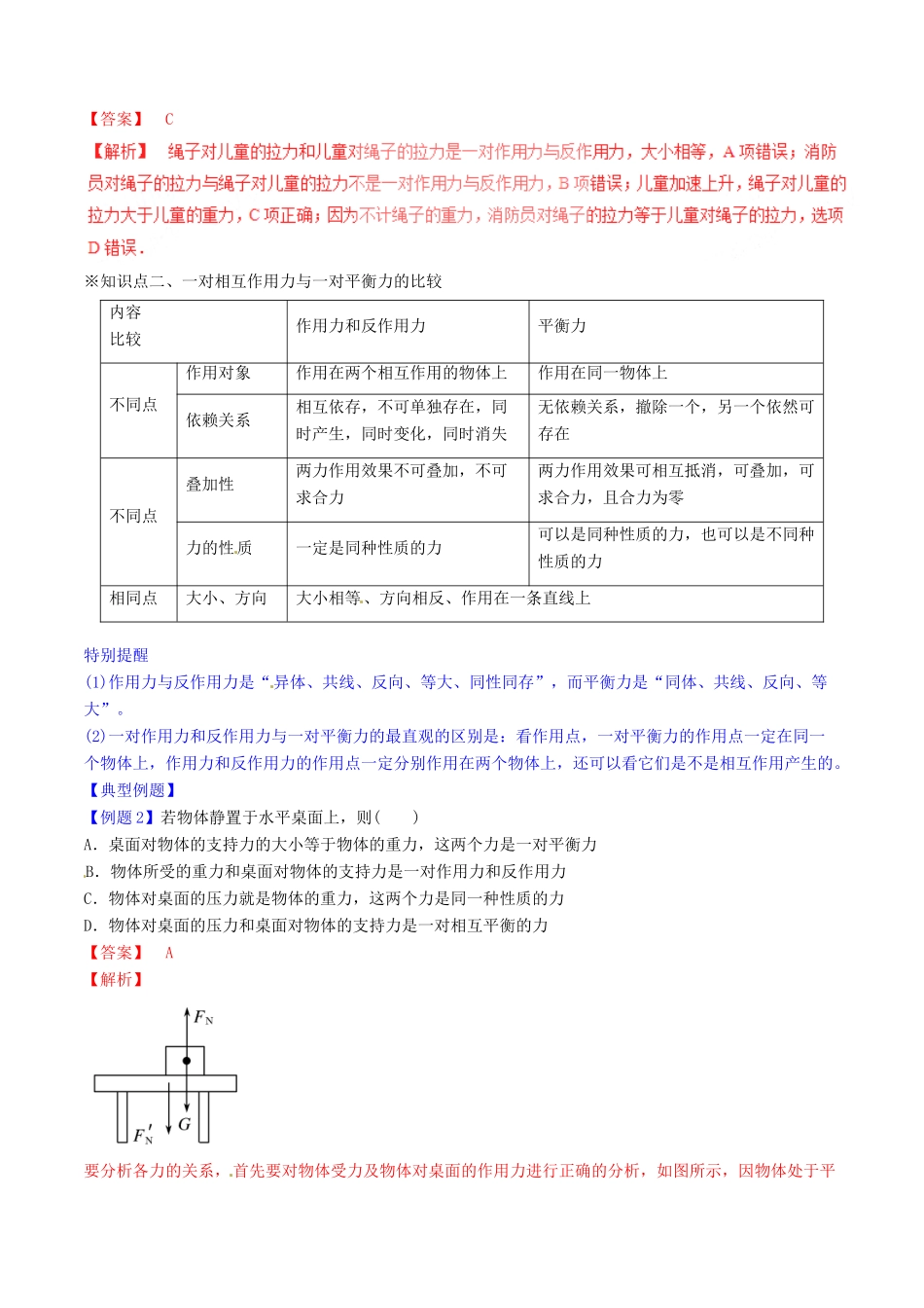 高中物理 专题4.5 牛顿第三定律（讲）（基础版，解析版）新人教版必修1-新人教版高一必修1物理教案_第3页