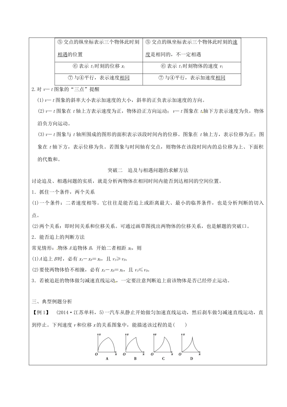 云南省峨山彝族自治县高三物理一轮复习 运动图像 追击相遇问题教案-人教版高三全册物理教案_第2页