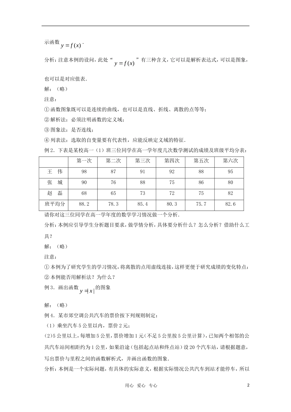陕西省高中数学 《函数的表示法》复习教案1 北师大版必修1_第2页