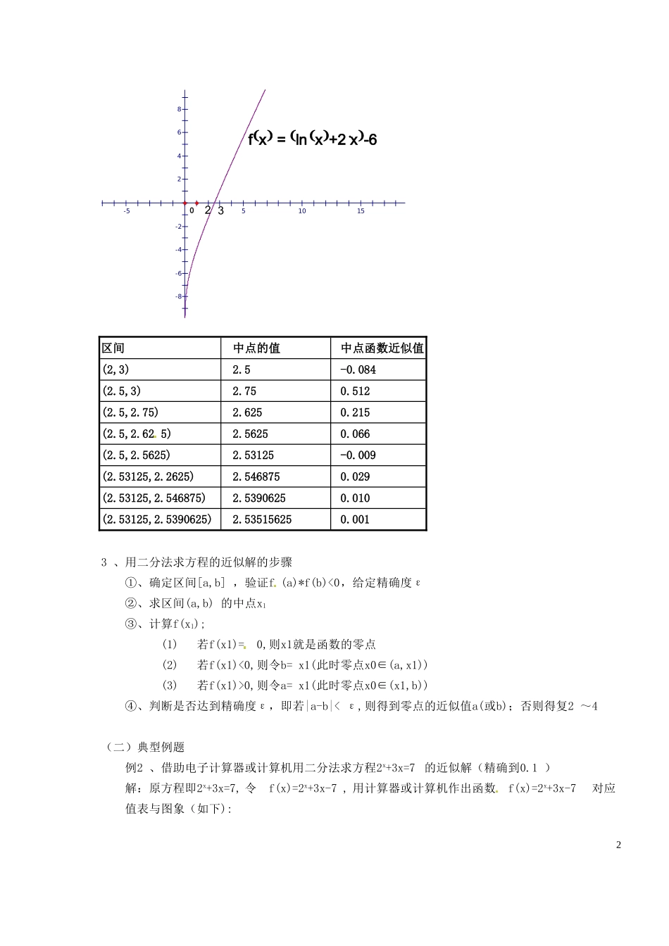 浙江省嘉兴市北京师范大学南湖附属学校高中数学 3.1.2用二分法求方程的近似解教案 新人教A版必修1_第2页