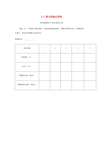高中物理 第三章 相互作用 3.2 弹力实验记录表教学设计 新人教版必修1-新人教版高一必修1物理教案