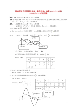 湖南师范大学附属中学高一数学 函数y=sin(x+φ)和y=Asin(ωx+φ)的图象教案