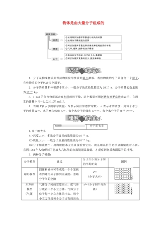 高中物理 第一章 分子动理论 第一节 物体是由大量分子组成的讲义（含解析）粤教版选修3-3-粤教版高二选修3-3物理教案