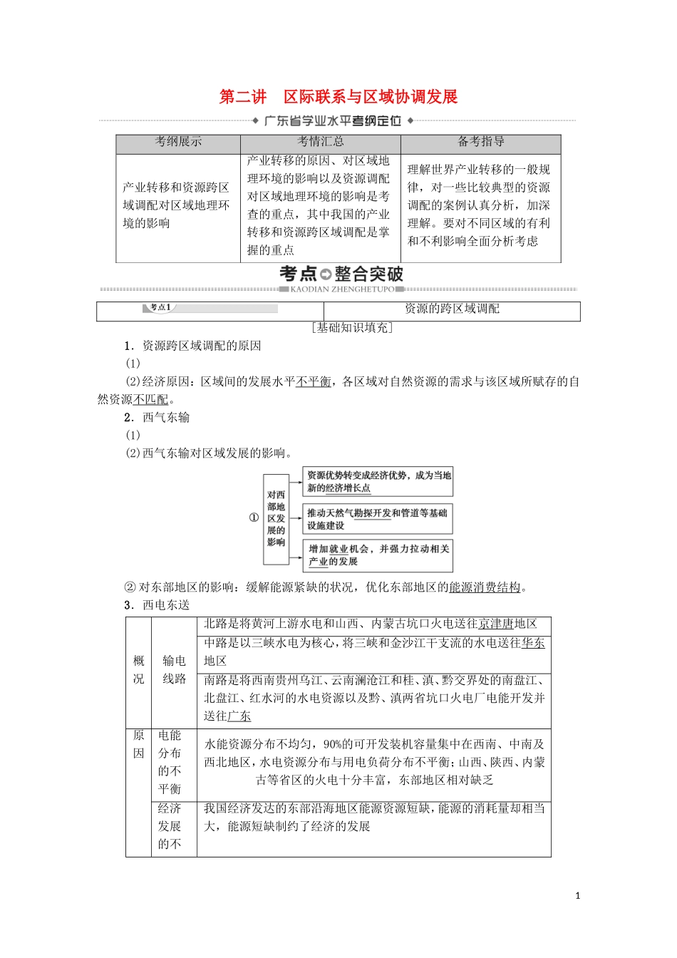广东省高考地理总复习 专题8 区域地理环境与人类活动 第2讲 区际联系与区域协调发展教案-人教版高三全册地理教案_第1页
