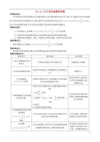 湖北省恩施巴东县第一高级中学高中数学 2.1几个常见函数的导数教案 新人教版选修1-1