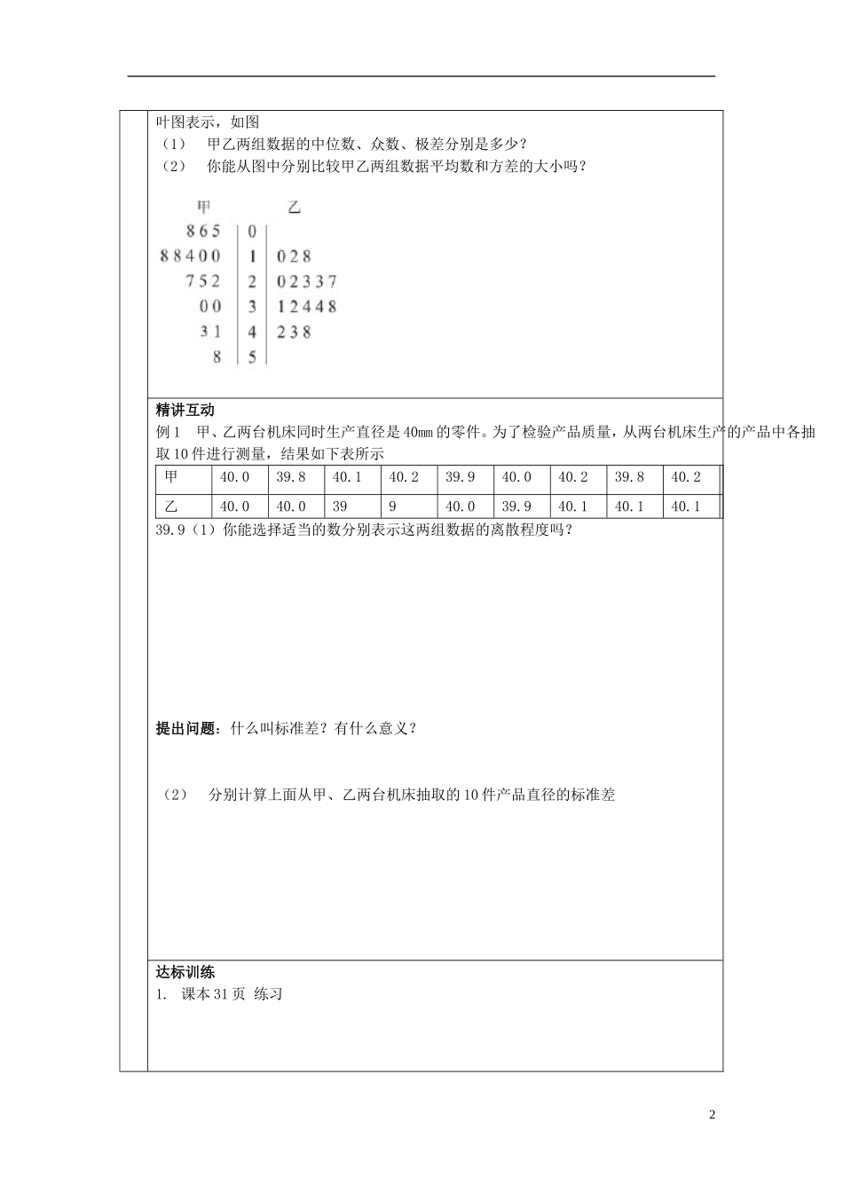 山东省高中数学《2.2.2 用样本的数字特征估计总体的数字特征》导学案 新人教A版必修3_第2页