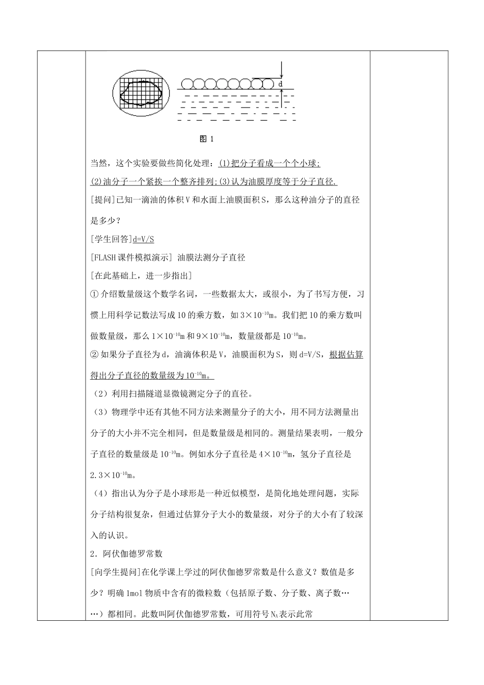 江苏省徐州市睢宁县菁华高级中学高中物理 7.1 物体是由大量分子组成的四步教学法教案 新人教版选修3-3_第3页