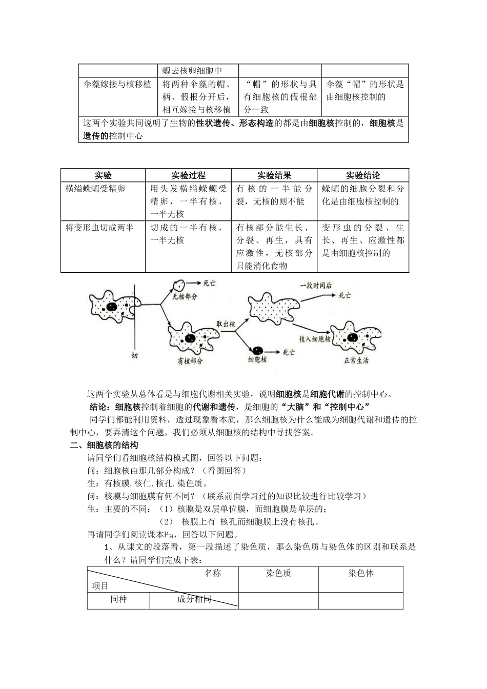云南省德宏州梁河县第一中学高中生物 3.3细胞核 系统的控制中心教案2 新人教版必修1_第2页