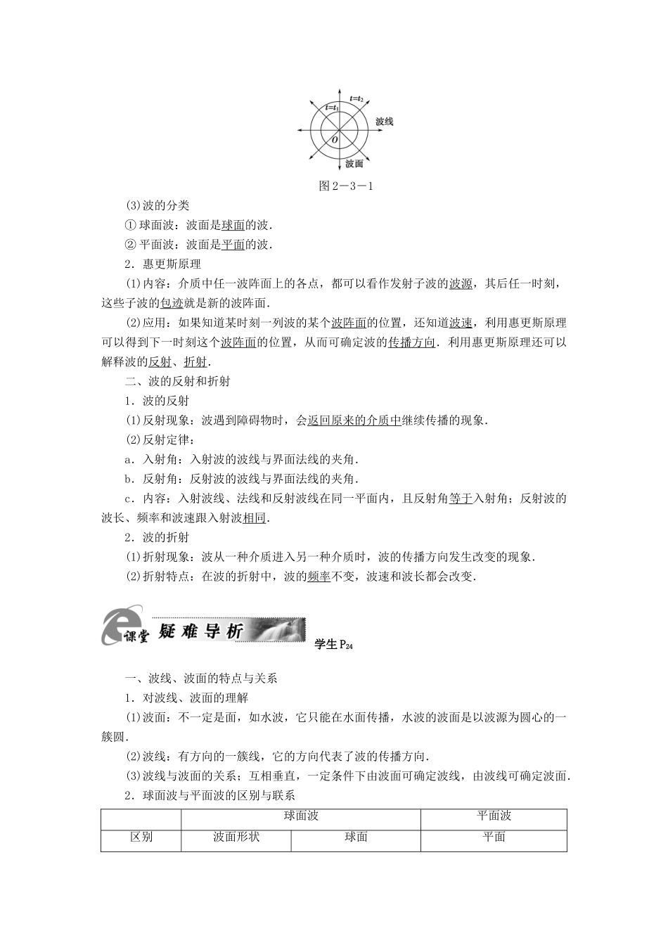 高中物理 第2章 机械波 第3节 惠更斯原理及其应用教师用书 粤教版选修3-4-粤教版高二选修3-4物理教案_第2页