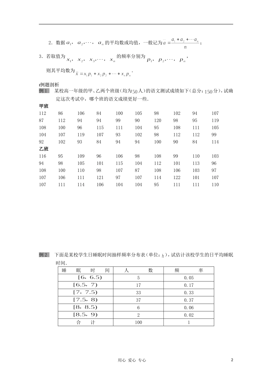 江苏省溧水县第二高级中学高中数学 第16课时平均数及其估计教学案 苏教版必修3_第2页