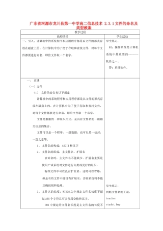 广东省河源市龙川县第一中学高二信息技术 2.3.1文件的命名及类型教案