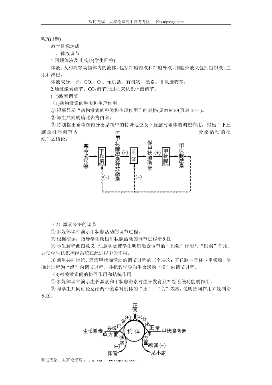 人教版高中一年级生物精品资源-示范教案一 (4.2.1体液调节)_第2页