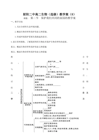 射阳二中高二生物（选修）教学案（8）