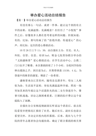 举办爱心活动总结报告