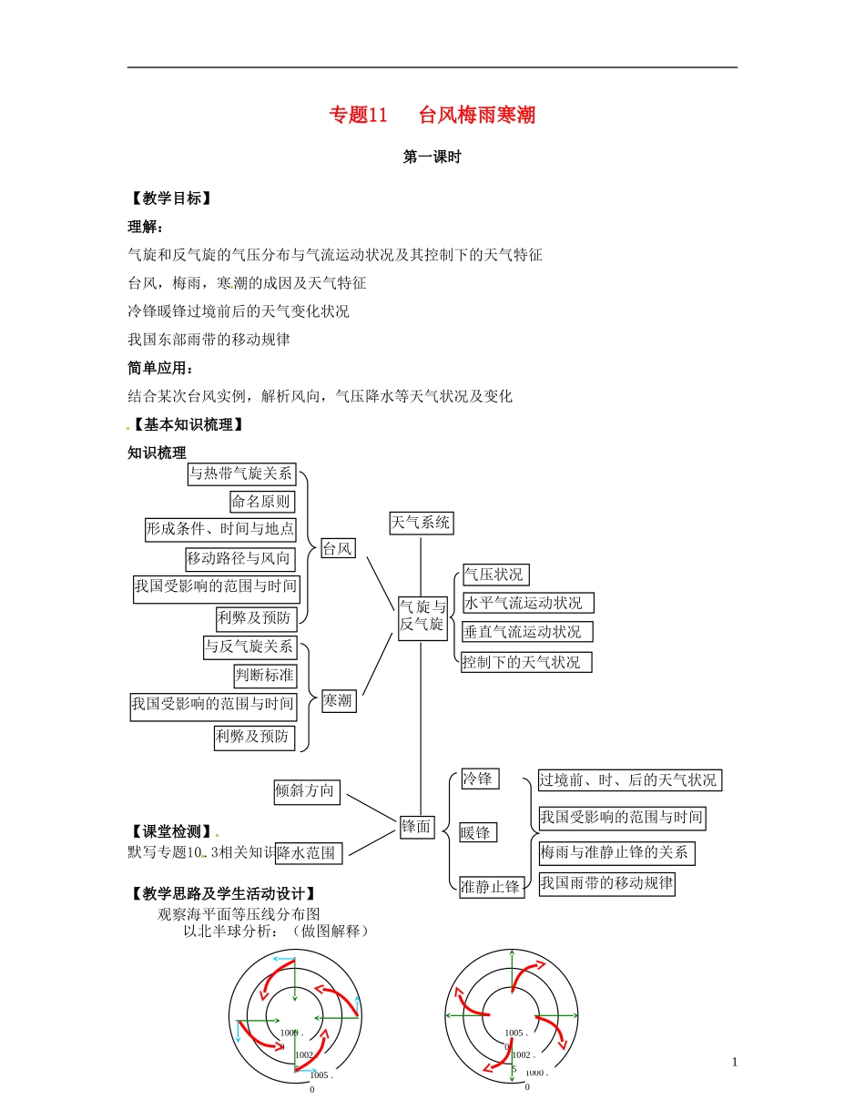 上海市上海理工大学附属中学高一地理 专题11 台风梅雨寒潮复习教案_第1页