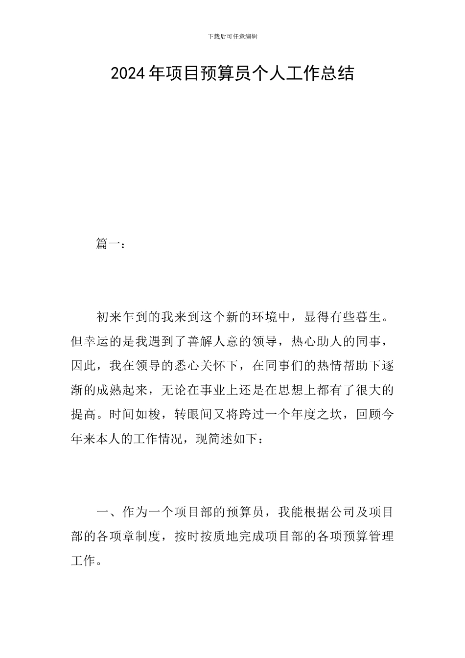 2024年项目预算员个人工作总结_第1页