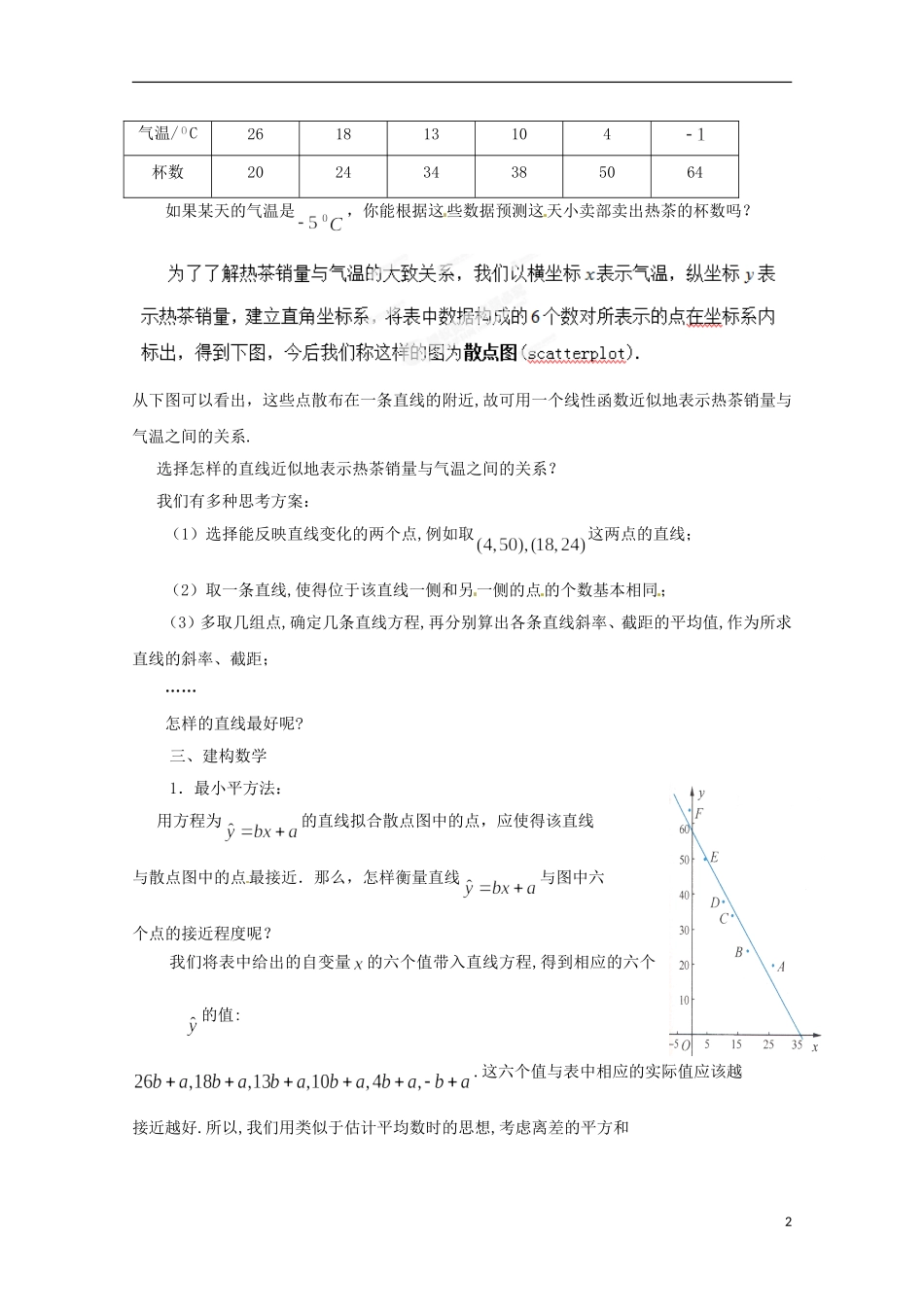 江苏省常州市西夏墅中学高中数学 2.4 线性回归方程（1）教案 苏教版必修3_第2页