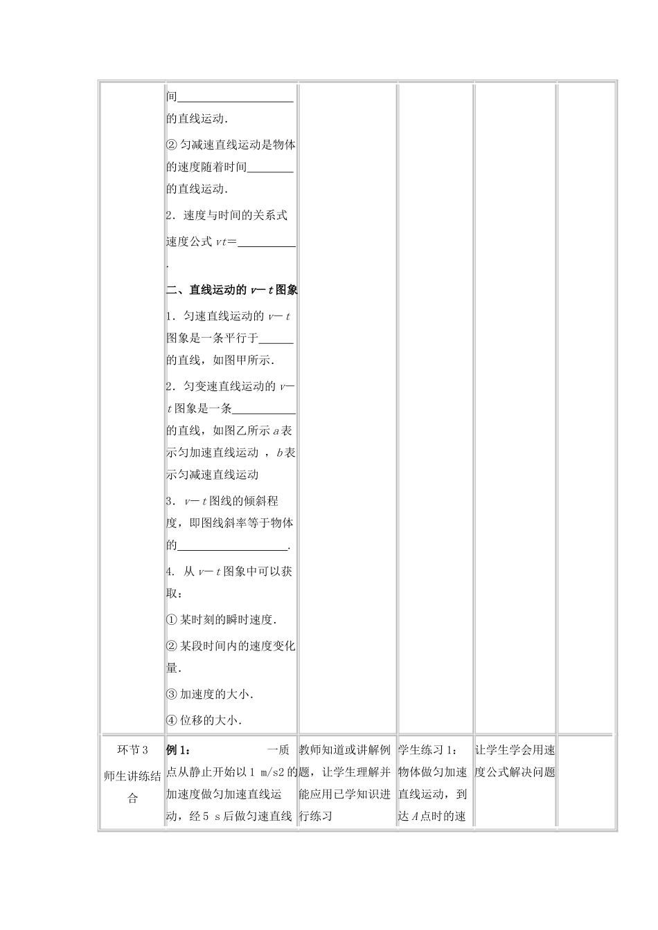 四川省宜宾市一中高一物理上学期第一章 第3周 匀变速直线运动速度与时间的关系教学设计-人教版高一全册物理教案_第2页