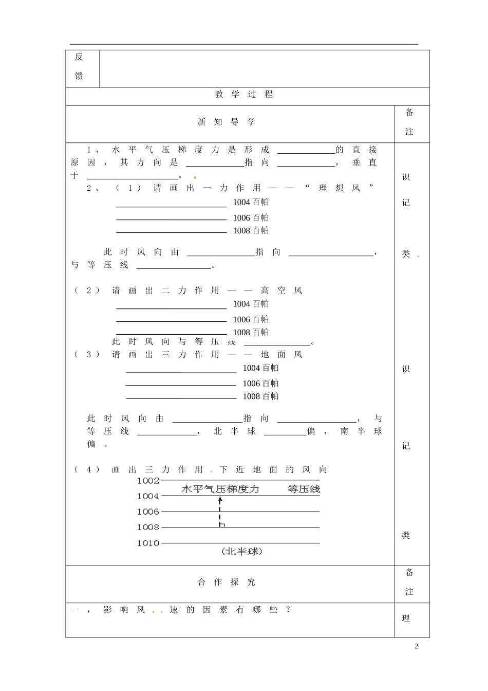 陕西省澄城县寺前中学高一地理 第二章 第一节 大气的水平运动教案_第2页