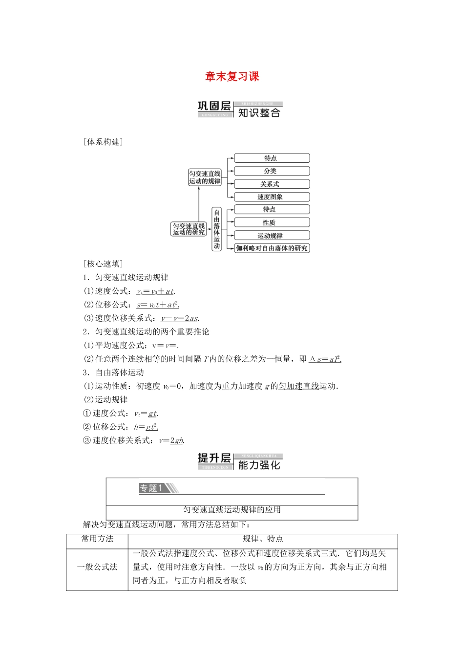 高中物理 第3章 章末复习课教案 鲁科版必修1-鲁科版高一必修1物理教案_第1页