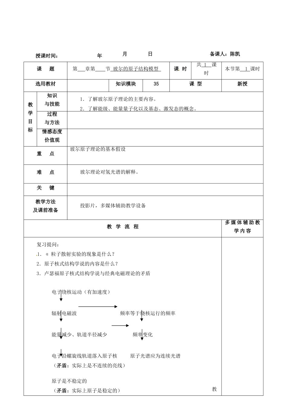 河北省抚宁县第六中学高中物理 玻尔的原子模型教案 新人教版选修3-5_第2页