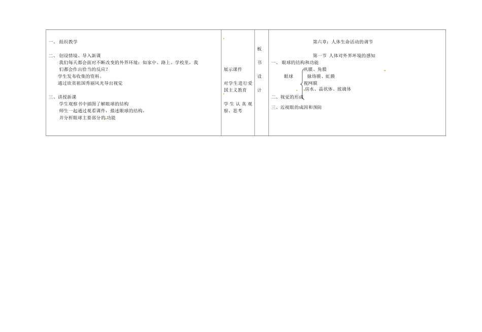 2013-2014学年七年级生物下册 第六章 人体生命活动的调节 第一节 人体对外界环境的感知教案2 新人教版_第2页