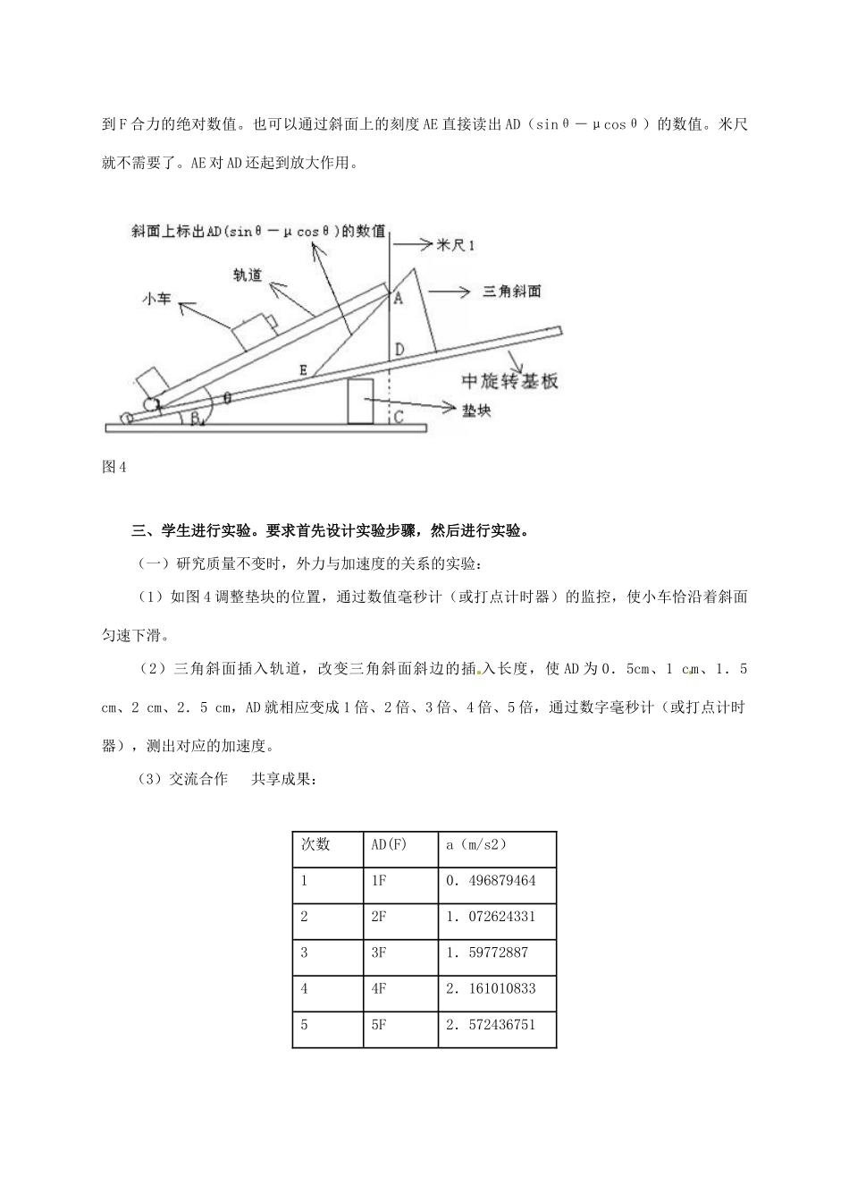 高中物理 第5章 研究力和运动的关系 5.2 探究加速度与力、质量关系教案 沪科版必修1-沪科版高一必修1物理教案_第3页
