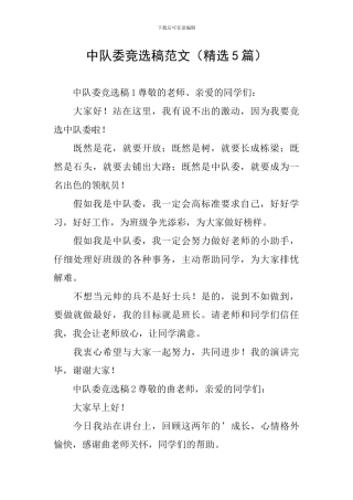 中队委竞选稿范文(精选5篇)