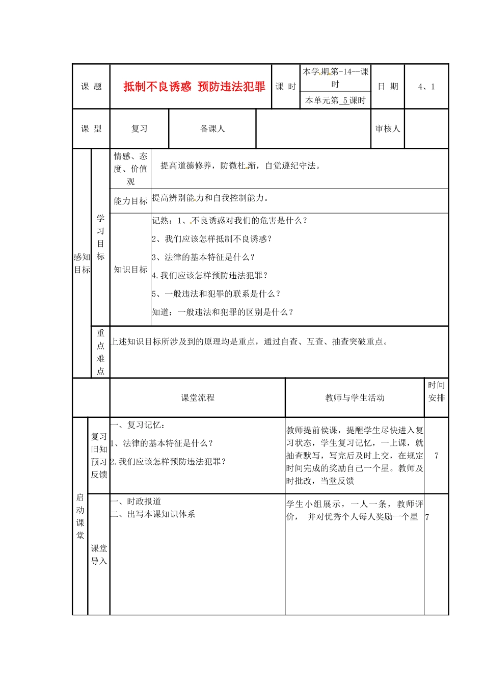 山东省邹平县实验中学七年级政治下册 《 抵制不良诱惑 预防违法犯罪》学案 鲁教版_第1页