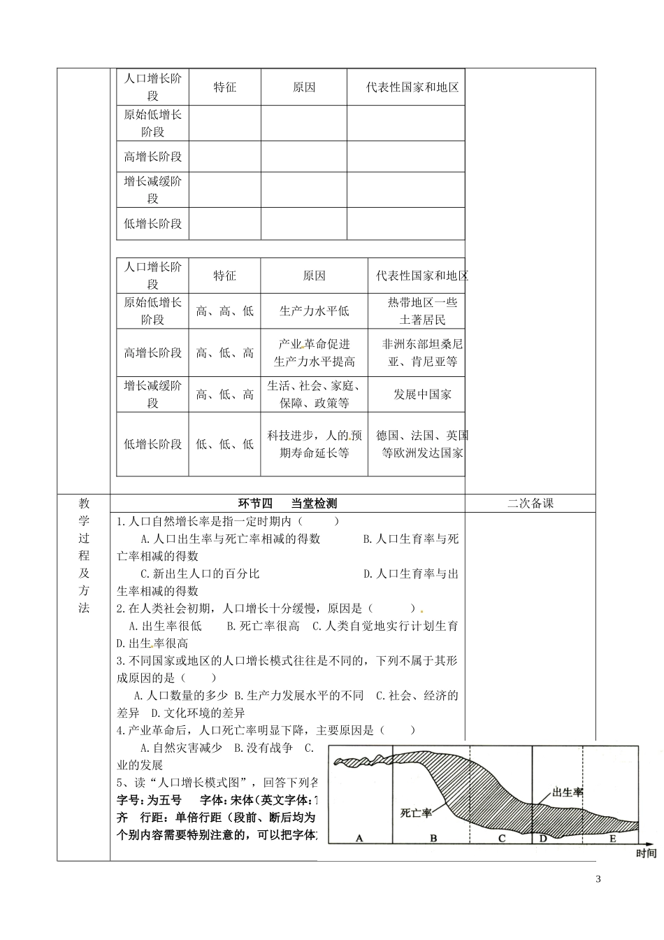 江苏省徐州市睢宁县菁华高级中学20014年高中地理 第一单元 第一节 人口增长与人口问题（第一课时）四步教学法教案 鲁教版必修2_第3页