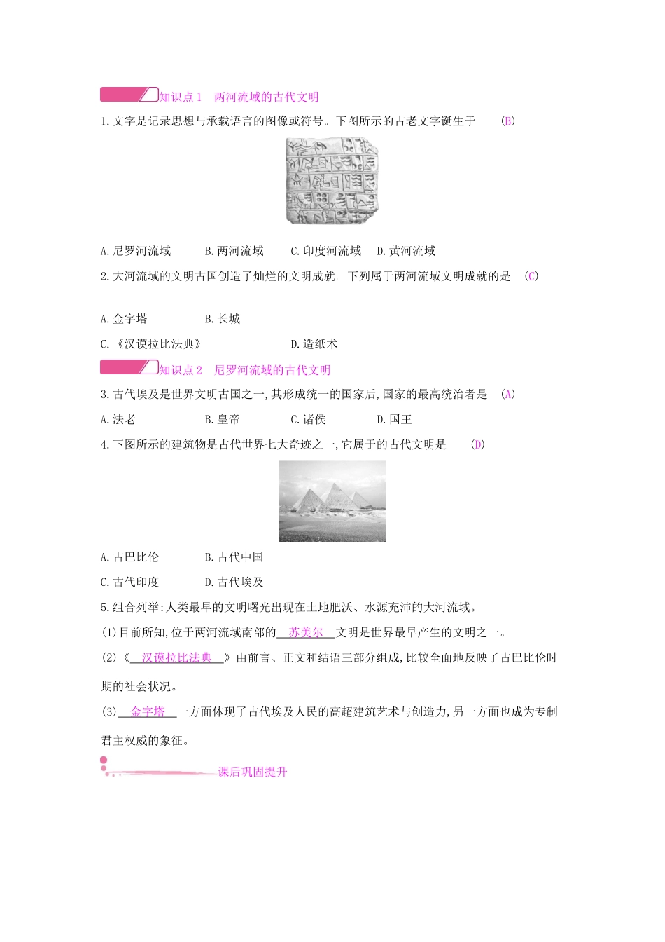 九年级历史上册 第1课 西亚和北非的古代文明学案 北师大版-北师大版初中九年级上册历史学案_第2页