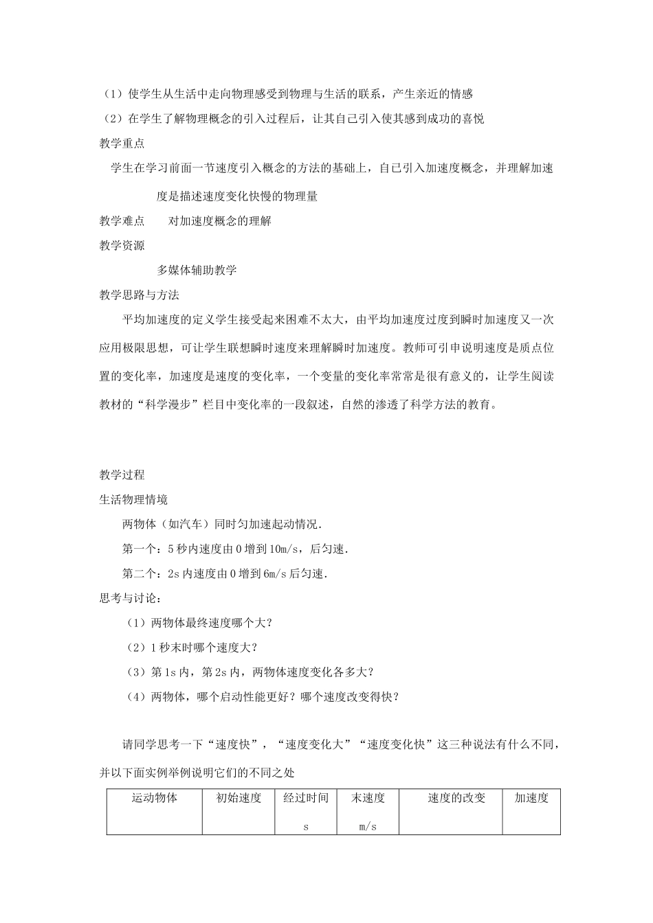 高中物理 第一章 运动的描述 1.5 速度变化快慢的描述—加速度教案2 新人教版必修1-新人教版高一必修1物理教案_第2页