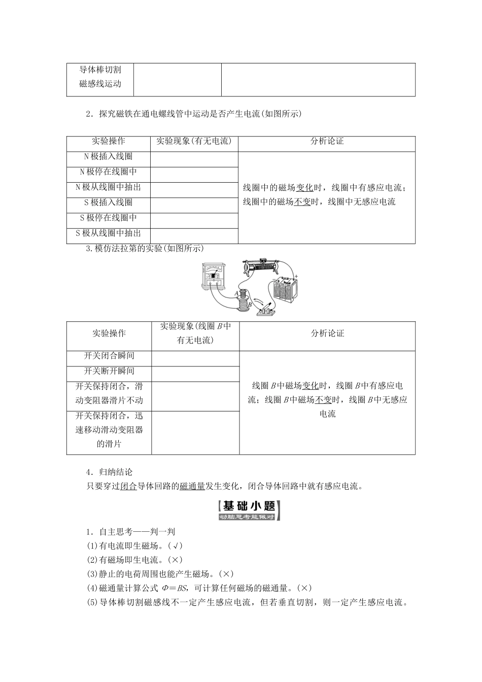 高中物理 第四章 电磁感应 第1、2节 划时代的发现 探究感应电流的产生条件讲义（含解析）新人教版选修3-2-新人教版高二选修3-2物理教案_第2页